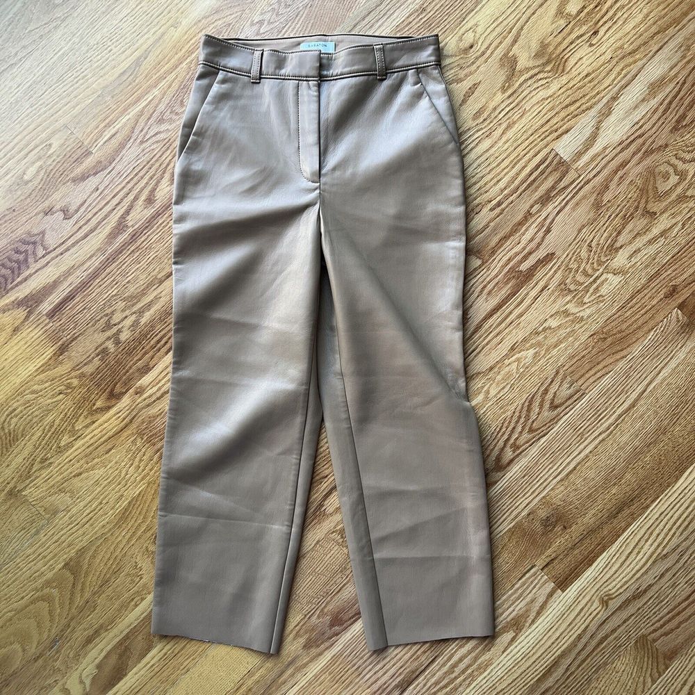 Aritzia‎ Babaton Command Cropped Mid-rise Vegan Leather Tan Trousers Size 4